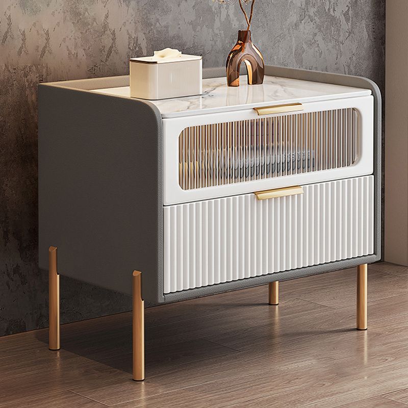 Zeitgenössisches Bett Nachttisch Stein Akzenttisch Nachttisch mit 2 Schubladen