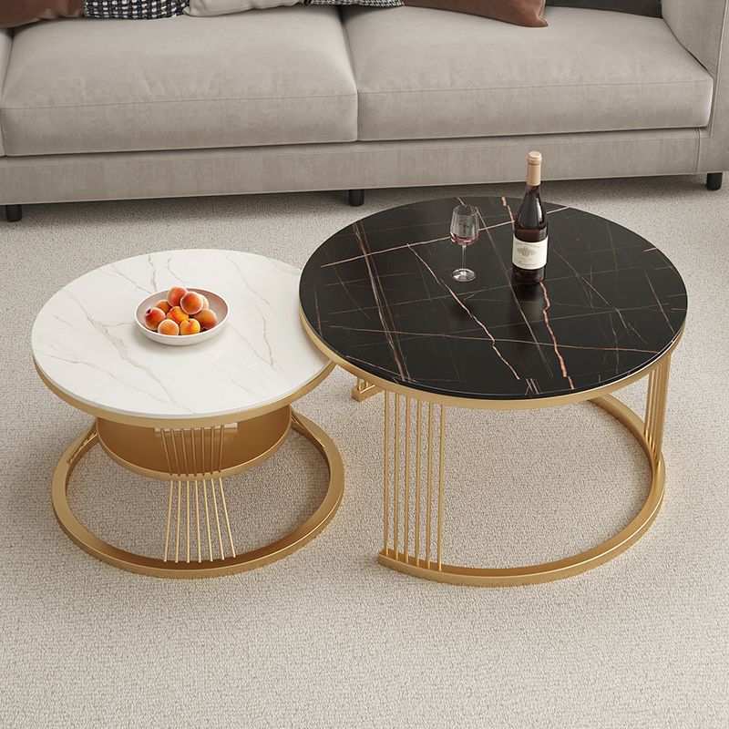 Metal and Slate Coffee Table Glam Round Frame Coffee Table Set Clearhalo 'Coffee & Accent Tables' 'Coffee Tables' 'coffee_tables' 'furn' 'furn_coffee_tables' 'Furniture' 'Living Room Furniture' 1200x1200_c4a739e4-70b5-43b1-b352-fbc2d28ec265