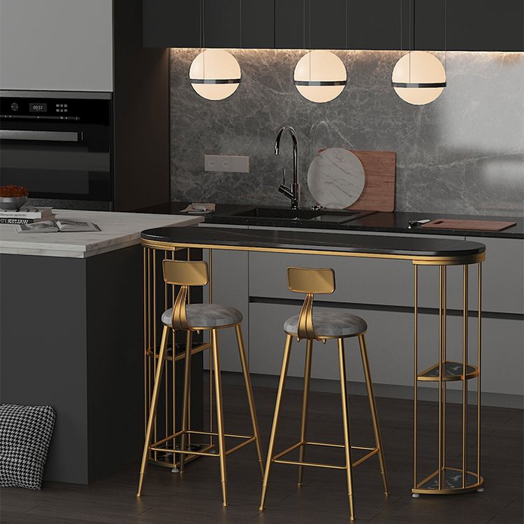 Tavolo da bar in stile glam in pietra ovale banda bar con archiviazione