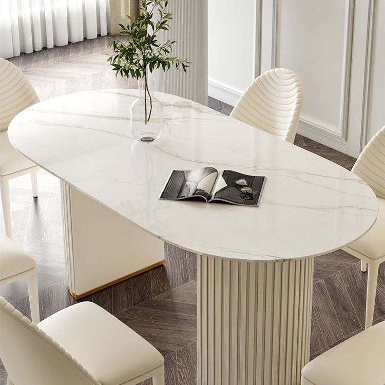 Luxury Double Pedestal Dining Table Oval Sintered Stone Kitchen Desk