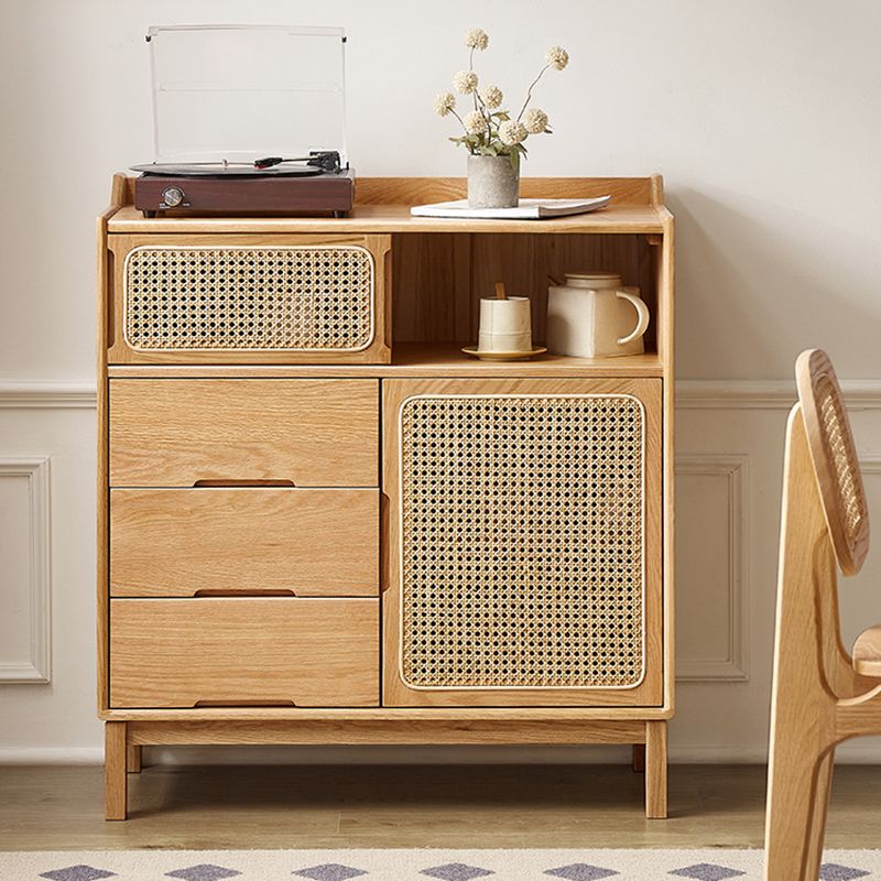Solid Wood Dining Server Modern Style Rattan Door met 3 laden