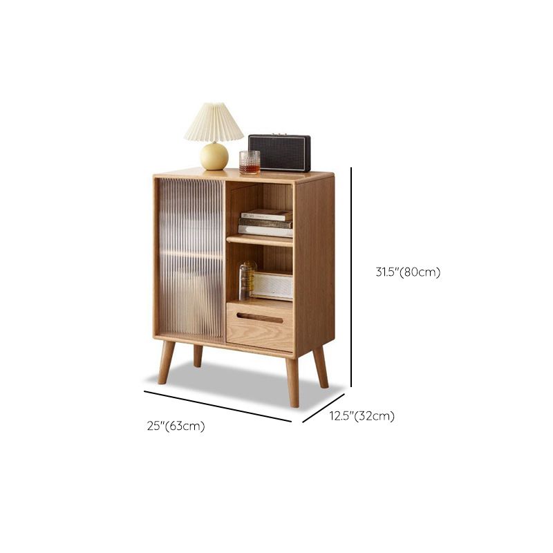 ナチュラルガラスパーン付きソリッドウッドリビングルームアクセントキャビネット付き