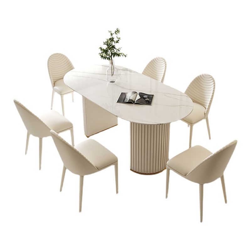 Contemporary Oval Dining Table Sintered Stone Top Double Pedestal Table Clearhalo 'Dining Tables & Seating' 'Dining Tables' 'dining_table' 'furn' 'furn_dining_table' 'Furniture' 'Kitchen & Dining Furniture' 1200x1200_c4b73acd-48d1-48b0-9e94-303a24b865c4