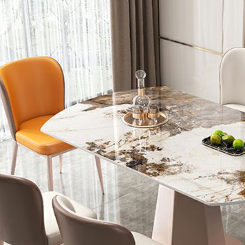 Modern Round Stone Top Dining Table with Pedestal for Living Room