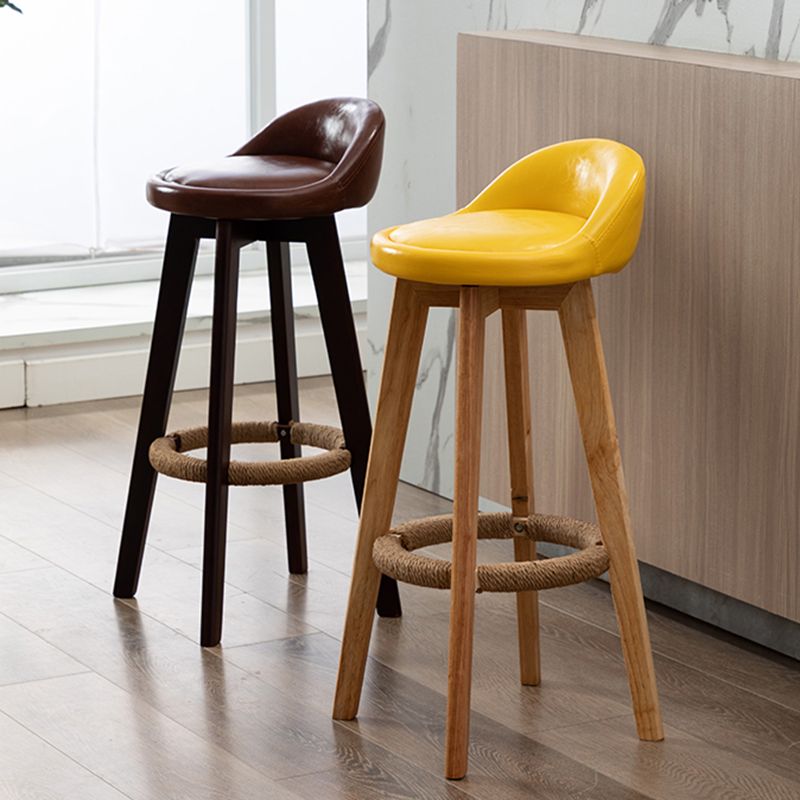 Nordic Indoor Low Back Barstool Swivel Rubberwood Tall Stool with Upholstered Clearhalo 'Bar Furniture' 'Bar Stools' 'bar_stools' 'furn' 'furn_bar_stools' 'Furniture' 'furniture_bar_stools' 'Kitchen & Dining Furniture' 1200x1200_c4b92381-b1df-4e3b-9f46-d2922b6d0420