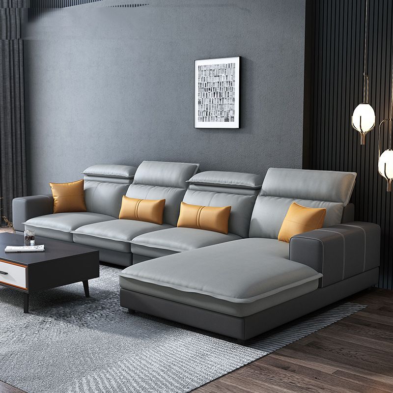 Contemporary Faux Leather L-Shape Sectional with Chaise and Square Arms Clearhalo 'furn' 'furn_sectionals' 'Furniture' 'Living Room Furniture' 'Sectionals' 1200x1200_c4bb36fc-57f5-4126-9cec-cd094a9d1c3d