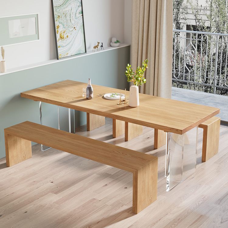 Pine Wood Top Dining Table Modern Solid Wood Table with Sled Base