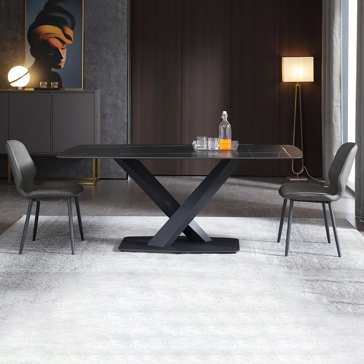 Industrial Black Table for Restaurant Rectangle Dining Table with Pedestal Base Clearhalo 'Dining Tables & Seating' 'Dining Tables' 'dining_table' 'furn' 'furn_dining_table' 'Furniture' 'furniture_dining_table' 'Kitchen & Dining Furniture' 'kitchen' 'kitchen_dining_table' 1200x1200_c4c70624-20cb-4149-acdd-5a3de5966ba8