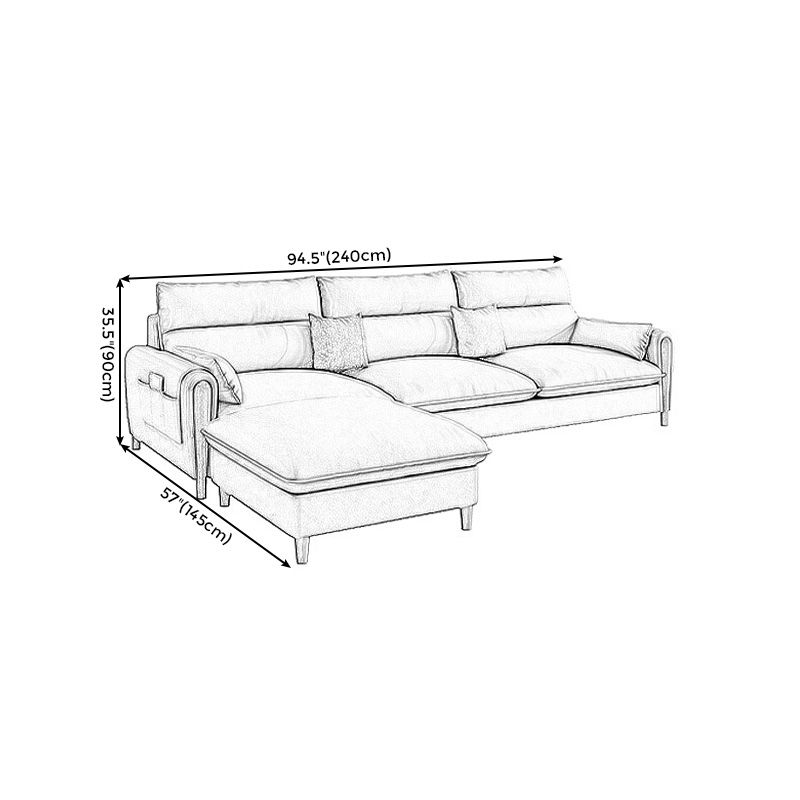 Sofá de brazo recto de cuero beige escandinavo/seccional con almacenamiento