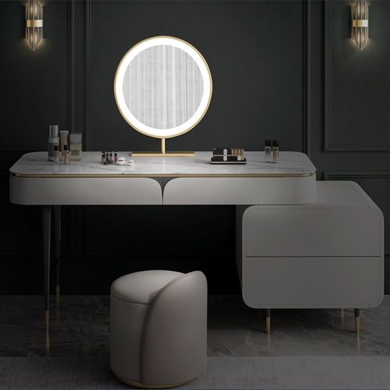 白い長方形のスレートトップドレッシングテーブル2/4引き出しドレッサー付き金属ベース