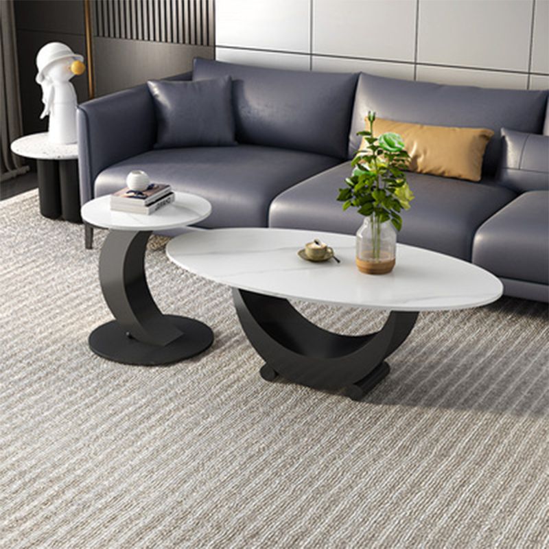 Abstract Base Design Oval/round Slate Table with Metal Base Coffee Table Clearhalo 'Coffee & Accent Tables' 'Coffee Tables' 'coffee_tables' 'furn' 'furn_coffee_tables' 'Furniture' 'Living Room Furniture' 1200x1200_c4ceb478-cd82-449b-8503-cdb58427b909