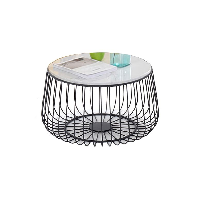 Glam Cocktail Table Abstract Faux Marble/Metal Storage Round Coffee Table