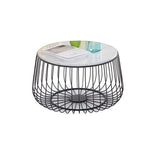 Glam Cocktail Table Abstract Faux Marble/Metal Storage Round Coffee Table