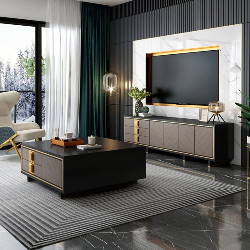 Stand TV contemporaneo con cassetti supporti televisivi chiusi