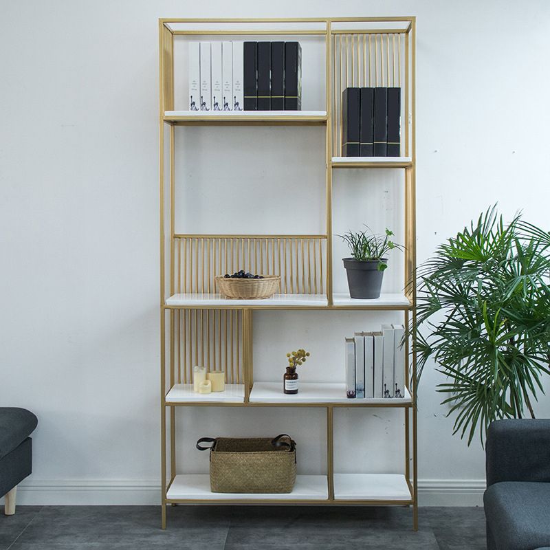 Antique Finish Shelf Bookcase Metal Frame Bookshelf with Shelves
