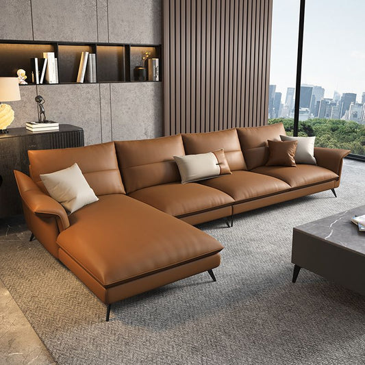 Glam Stationary Flared Arm Genuine Leather Living Room Sofa Chaise