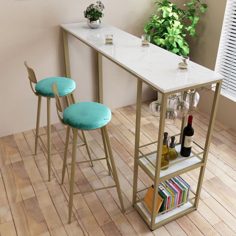 Glam 1/3 Pieces Bar Table Set Rectangle Stone Counter Table with Stools for Dining Room Clearhalo 'Bar Furniture' 'furn' 'furn_home_bar_bar_sets' 'Furniture' 'Home Bars & Bar Sets' 'home_bar_bar_sets' 'Kitchen & Dining Furniture' 1200x1200_c4dd693e-00e8-46f0-bb79-60e34c5da30f