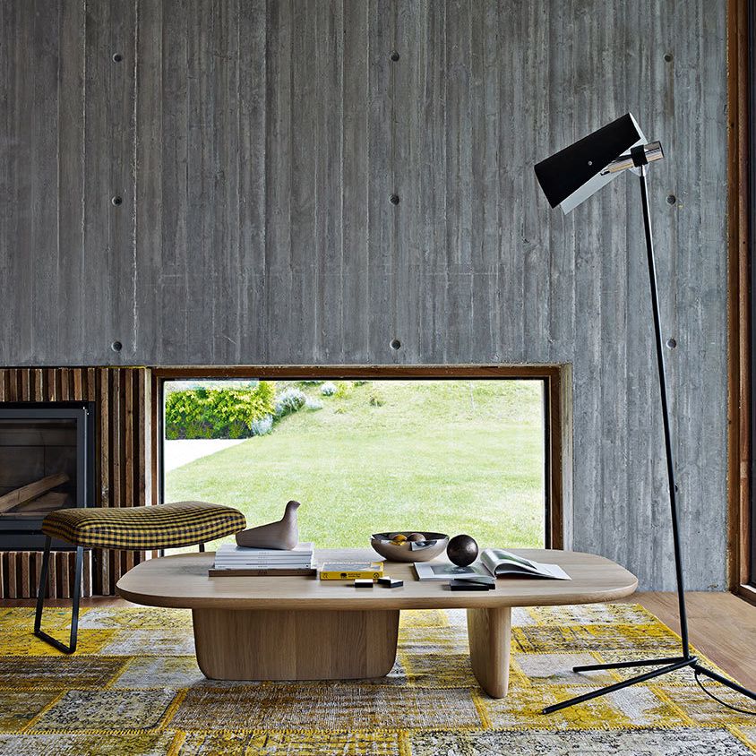 スカンジナビア無垢材コーヒーテーブル 高さ12.4インチ 長方形カクテルテーブル 2本脚付き