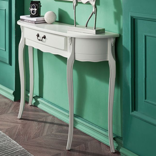 Mesa de consola moderna de mediados de siglo con 1 cajón y 4 piernas de madera