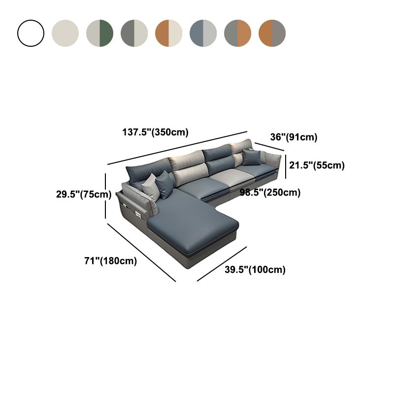 Faux Leather Sectional with Four Pillows Back Flared Arm Sofa Clearhalo 'furn' 'furn_sectionals' 'Furniture' 'furniture_sectionals' 'Living Room Furniture' 'Sectionals' 1200x1200_c4e1ce20-1b57-4cfc-ba85-c10b3f7bc021