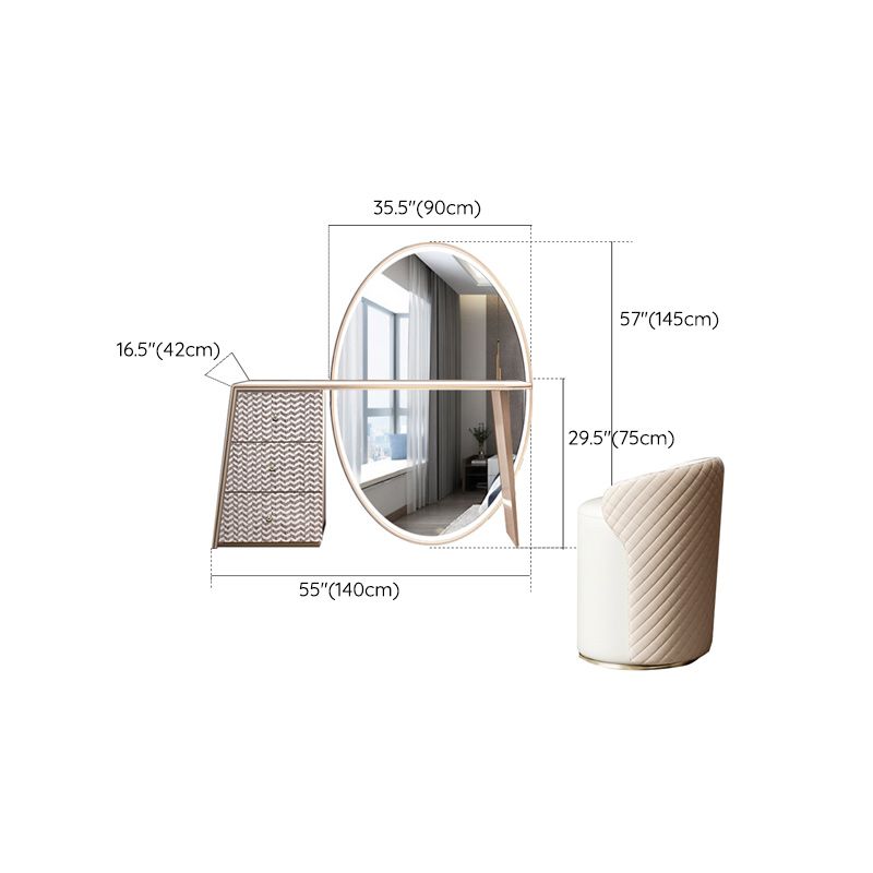 Moderne avec tiroir chambre miroir métallique avec coiffeuse tabouret