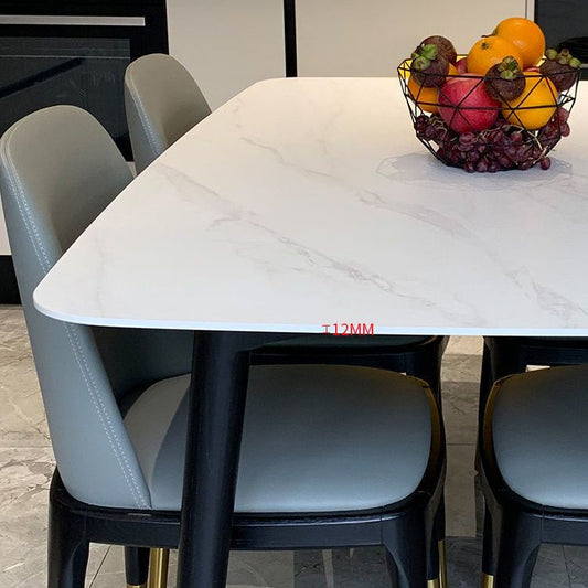 Scandinavian White Slate Dining Table Rectangular Dining Table with Wood Base Clearhalo 'Dining Room Sets' 'Dining Tables & Seating' 'dining_room_set' 'furn' 'furn_dining_room_set' 'Furniture' 'furniture_dining_room_set' 'Kitchen & Dining Furniture' 'kitchen&dining_furn' 'kitchen' 1200x1200_c4e6f3df-ed76-422f-88fa-86d4347c3744