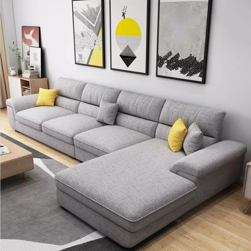 Contemporary L-Shape Sectional with Pillowed Back Cushions for Four People Clearhalo 'furn' 'furn_sectionals' 'Furniture' 'furniture_sectionals' 'kitchen' 'kitchen_sectionals' 'Living Room Furniture' 'Sectionals' 1200x1200_c4e7ed9c-99dd-403e-ac3f-fd892232680c