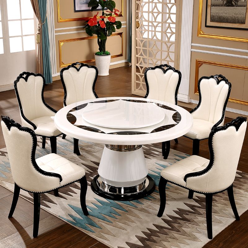 Marble Dining Table Round Pedestal Dining Site Table with Turntable Clearhalo 'Dining Tables & Seating' 'Dining Tables' 'dining_table' 'furn' 'furn_dining_table' 'Furniture' 'Kitchen & Dining Furniture' 1200x1200_c4e7f1f0-9513-4193-963c-c671f9912b04