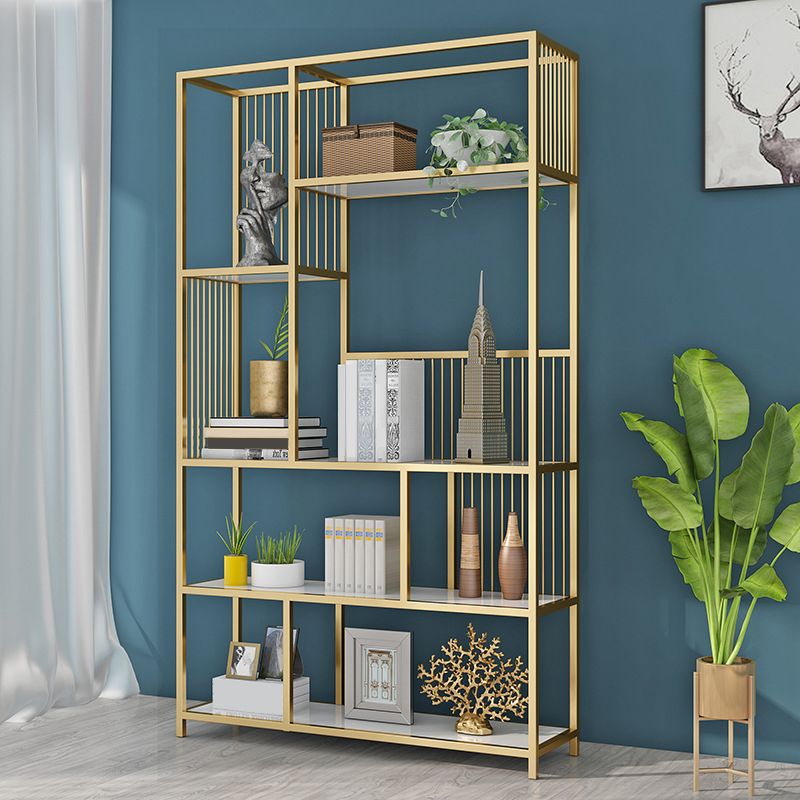 Contemporary Etagere Bookshelf Iron Frame White Manufactured Wood Shelf Bookcase Clearhalo 'Bookcases' 'furn' 'furn_bookcases' 'Furniture' 'furniture_bookcases' 'Office Furniture' 1200x1200_c4e9eaea-7b51-493f-8ef9-47775754eaee