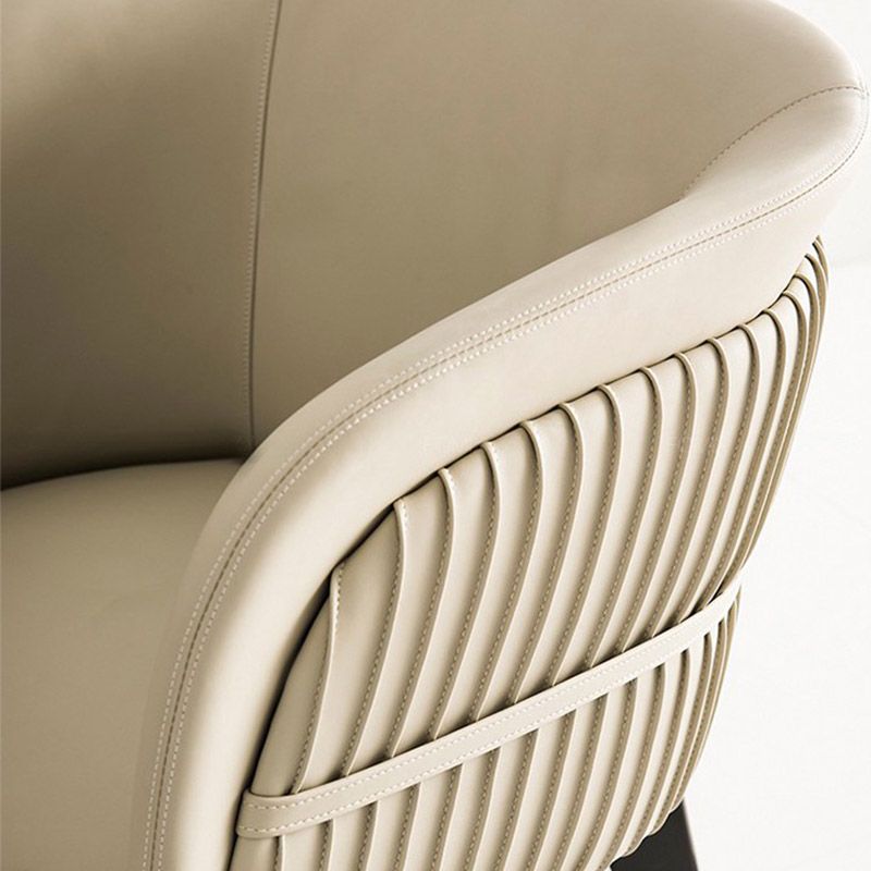 Contemporary Arm Chair Faux Leather Solid Back Dining Room Chair for Home