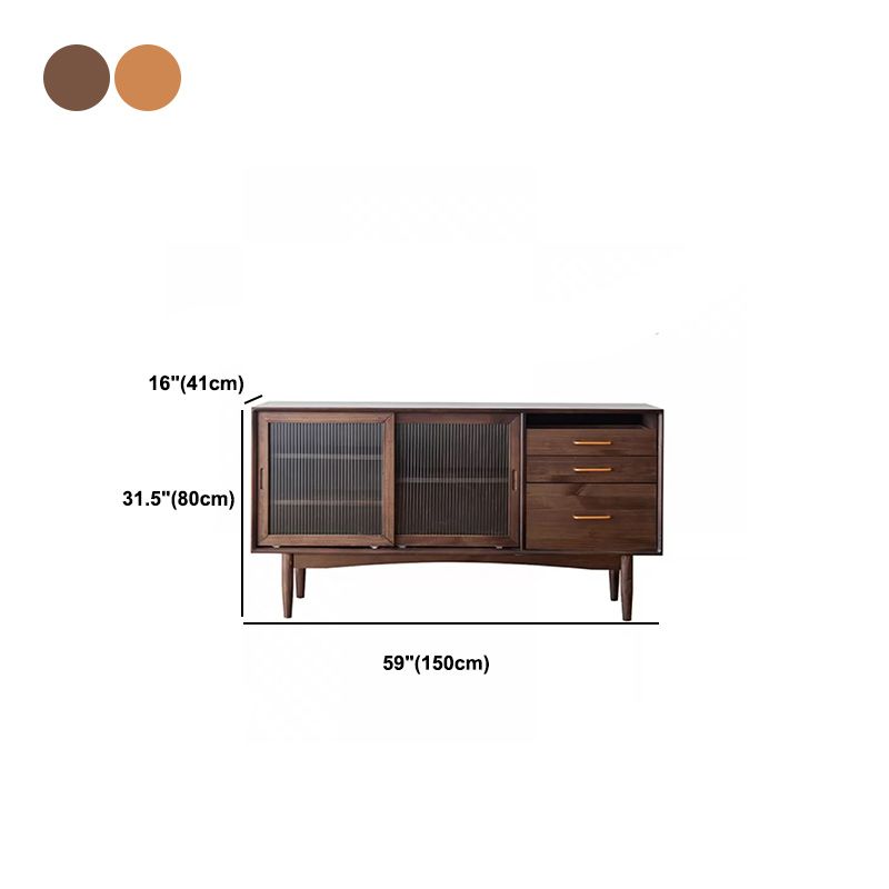 Sideboard di porta scorrevole in legno massiccio contemporaneo con 3 cassetti