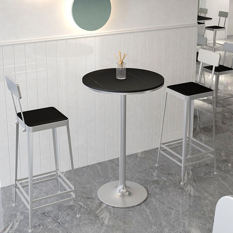 Stone Bar Dining Table Glam Round Bar Table with Pedestal for Milk Tea Shop