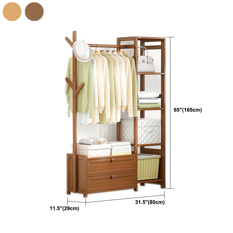 Contemporary Style Wardrobe Armoire Bamboo Armoire with Clothes Rail for Home