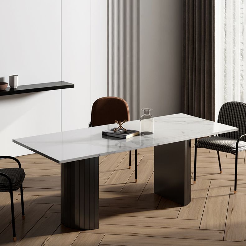 Metal Contemporary Double Pedestal Dining Table Sintered Stone Table for Dining Room Clearhalo ' dining_table' 'Dining Tables & Seating' 'Dining Tables' 'furn' 'furn_dining_table' 'Furniture' 'furniture_dining_table' 'Kitchen & Dining Furniture' 'kitchen&dining_furn' 'kitchen' 'kitchen_dining_table' 1200x1200_c4f67f3f-f116-4803-affd-6b2cb7f20707