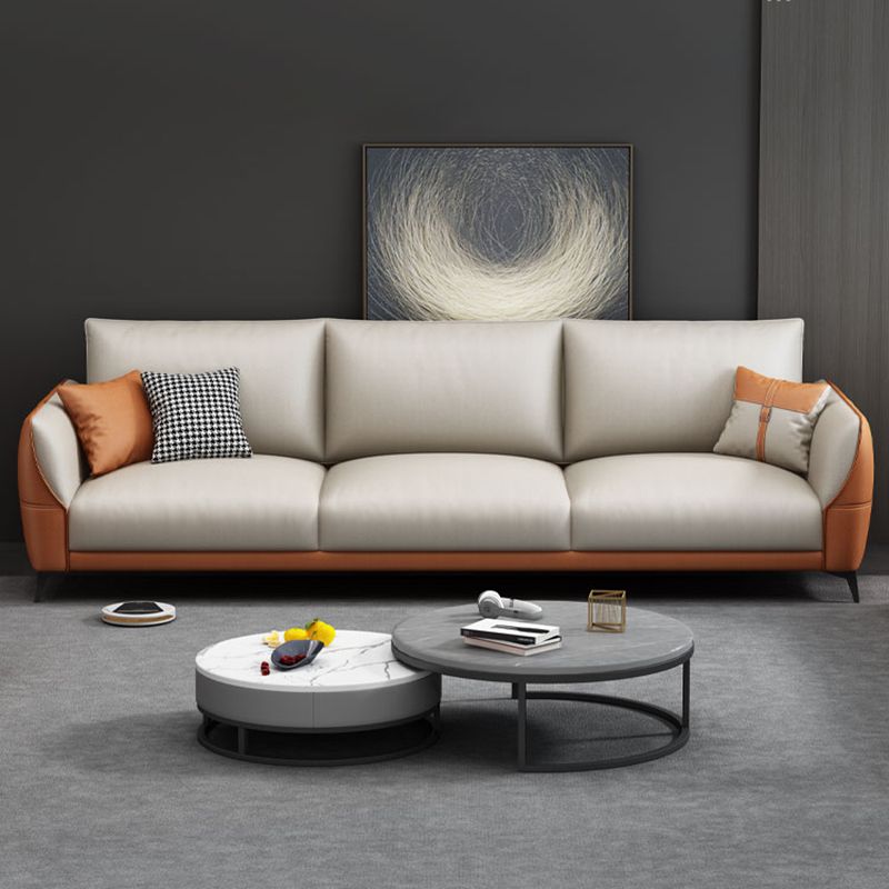 Stain Resistant Contemporary Settee Couch with Pillows in Orange/white