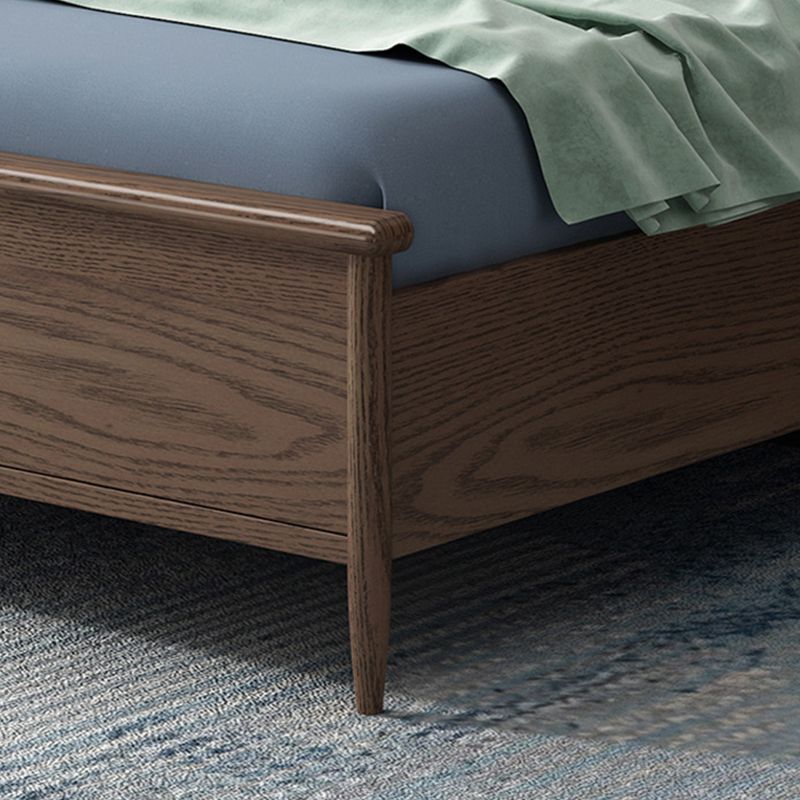 Mid-Century Modern Standard Bed Ash Solid Color Panel Bed with Headboard