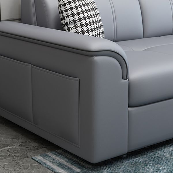 113.39" W x 64.96" D x 35.43" H Sleeper Sofa & Chaise Faux Leather Sewn Pillow Back Sofa Clearhalo 'furn' 'furn_sectionals' 'Furniture' 'furniture_sectionals' 'Living Room Furniture' 'Sectionals' 1200x1200_c4fb5248-8b91-4c6c-a39a-4f35b64aed73