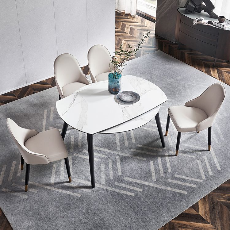 Simplicity Style Round Dining Table Stone Drop-Leaf Dinner Table with 4 Legs Clearhalo ' dining_table' 'Dining Tables & Seating' 'Dining Tables' 'furn' 'furn_dining_table' 'Furniture' 'furniture_dining_table' 'Kitchen & Dining Furniture' 'kitchen&dining_furn' 'kitchen' 'kitchen_dining_table' 1200x1200_c4fc691a-bfa5-486f-bde7-d9073bf3d438