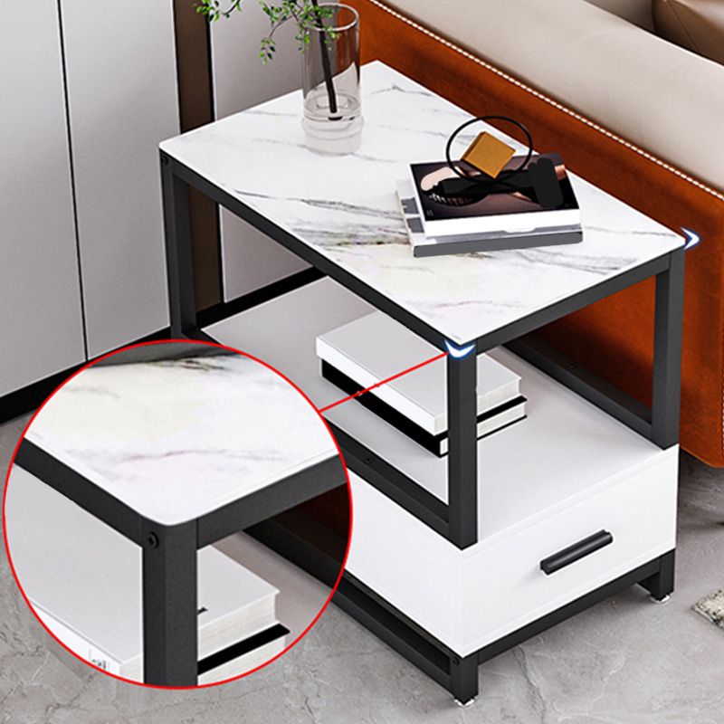 1ドロワー1シェルフエンドテーブルモダン21.65 "背の高い石のサイドテーブル