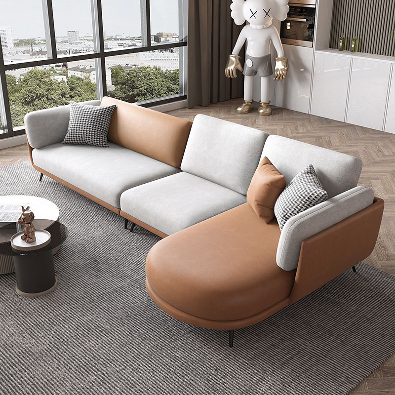 Nordic Faux Leather Living Room Stationary Pillow Top Arm Sofa Chaise Clearhalo 'furn' 'furn_sectionals' 'Furniture' 'Living Room Furniture' 'Sectionals' 1200x1200_c4fde8a2-ea61-4a13-ab11-5d835a621aad