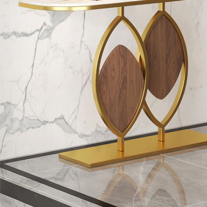 Mesa de consola base de metal con media luna de piedra para el salón 11.81 "