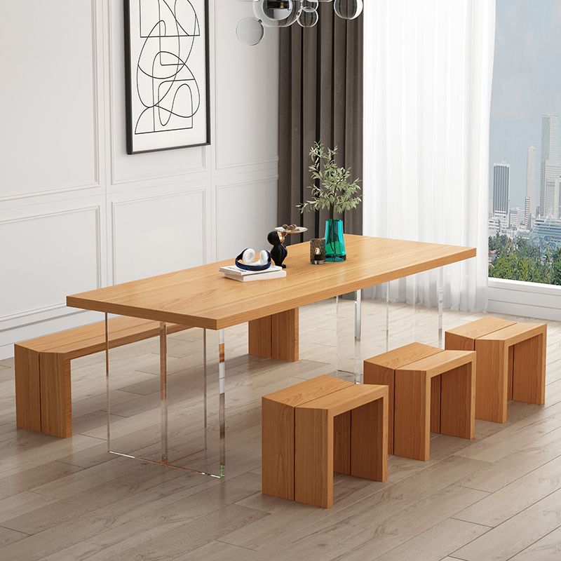 Modern Wood Table in Brown for Restaurant Rectangle Table with Acrylic Base Clearhalo 'Dining Tables & Seating' 'Dining Tables' 'dining_table' 'furn' 'furn_dining_table' 'Furniture' 'furniture_dining_table' 'Kitchen & Dining Furniture' 1200x1200_c5045a35-7e5b-4e04-842c-80673bf971fa