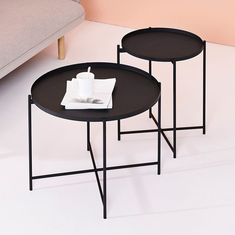 Modern Cross Legs Ironcraft Round Top Coffee Table/Nesting Tables Clearhalo 'Coffee & Accent Tables' 'Coffee Tables' 'coffee_tables' 'furn' 'furn_coffee_tables' 'Furniture' 'furniture_coffee_tables' 'Living Room Furniture' 1200x1200_c50de63a-3d8b-45b3-9668-a08d4a696cc5