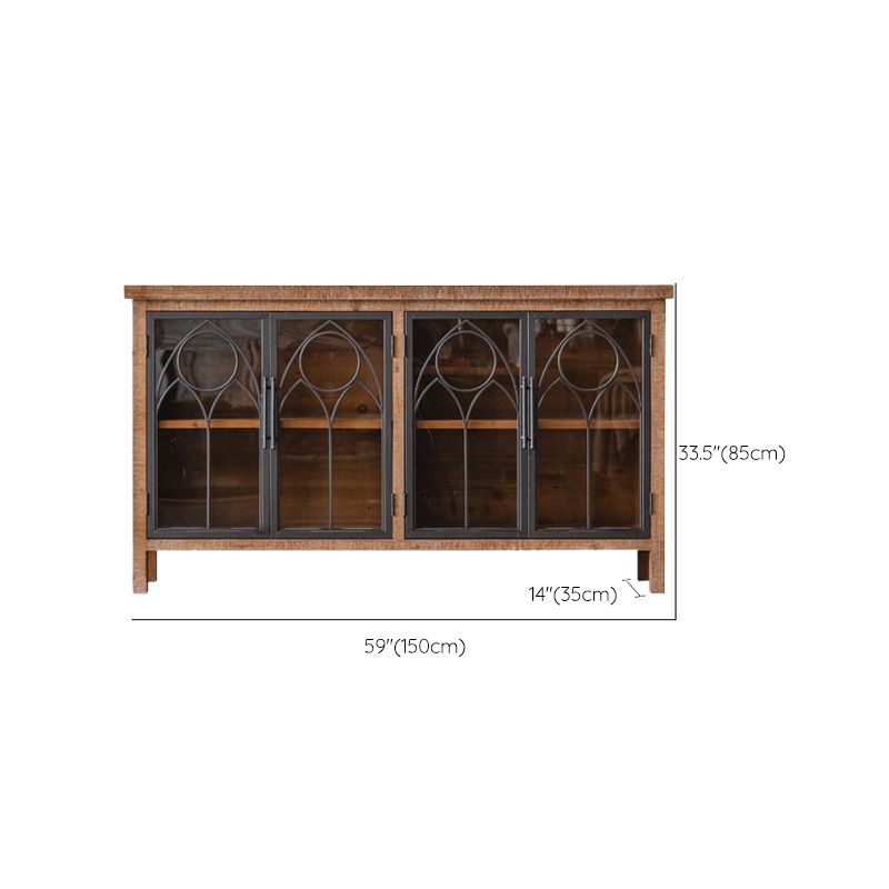 Distressed Brown Drawers Included Cabinet Glass Paned Wood & Iron Accent Cabinet