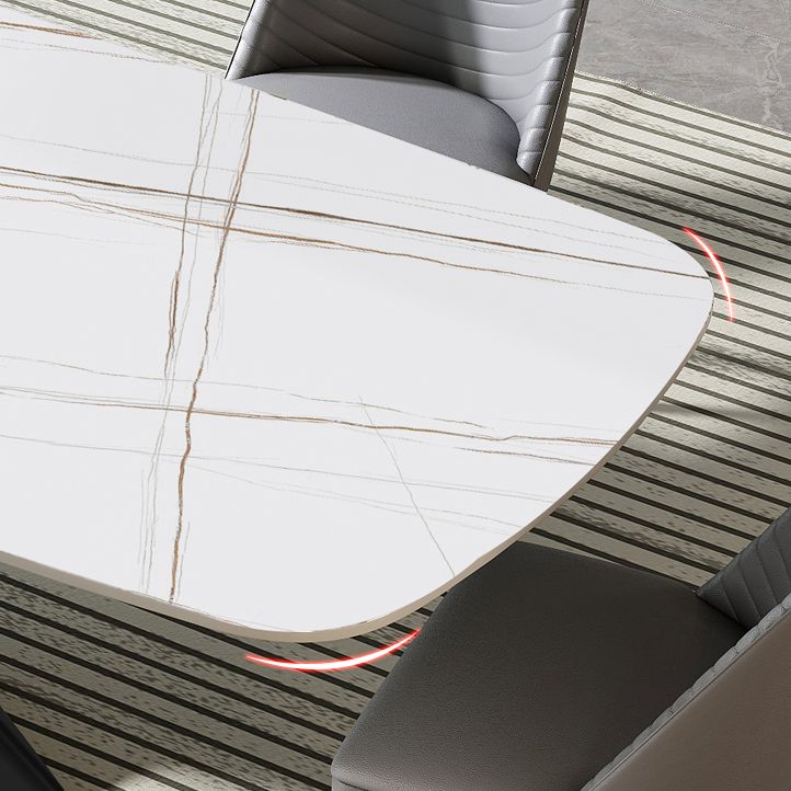 Modern White Dining Table Rectangle Sintered Stone Dining Table with Black Frame Clearhalo ' dining_table' 'Dining Tables & Seating' 'Dining Tables' 'furn' 'furn_dining_table' 'Furniture' 'furniture_dining_table' 'Kitchen & Dining Furniture' 'kitchen&dining_furn' 'kitchen' 'kitchen_dining_table' 1200x1200_c51ef1b4-c2fe-4a4c-ad32-f48d005f9c18