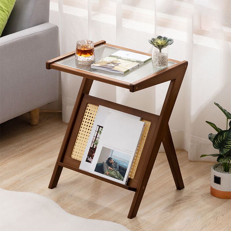 Rectangular Glass Top Side Table Natural/Brown 22.04" Tall End Table