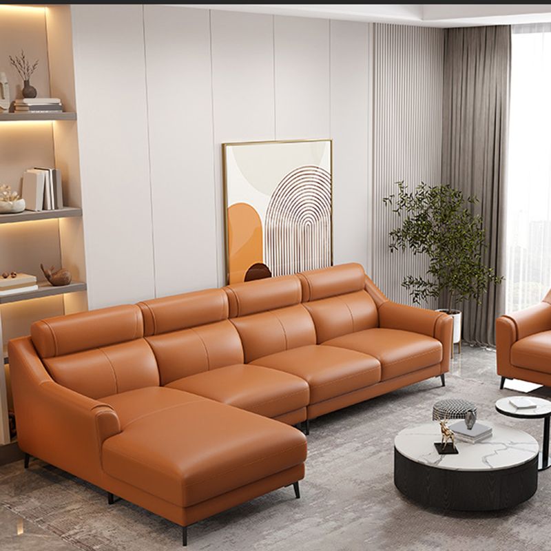 Genuine Leather Sectional Sofa,110" L Sloped Arms Stationary Sectional Sofa