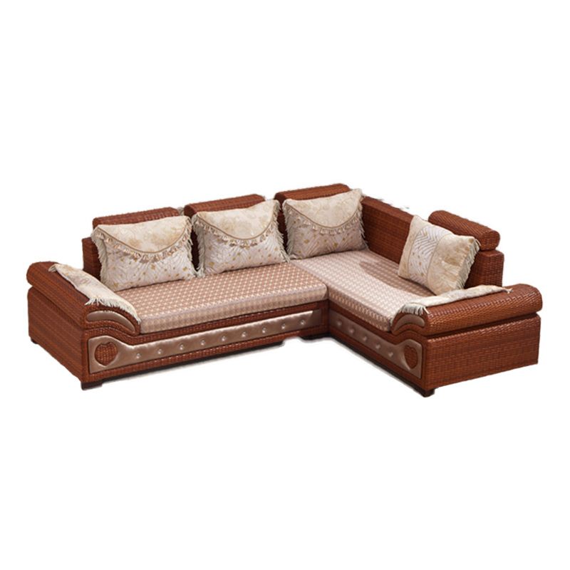 Rattan-Akzentsofa und Chaiselongue-Sofa im tropischen Stil mit Kissen