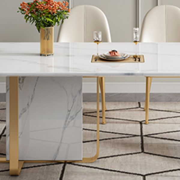 Luxury Sintered Stone Top Table Rectangle White Table with Metal Double Pedestal Clearhalo ' dining_table' 'Dining Tables & Seating' 'Dining Tables' 'furn' 'furn_dining_table' 'Furniture' 'furniture_dining_table' 'Kitchen & Dining Furniture' 'kitchen&dining_furn' 'kitchen' 'kitchen_dining_table' 1200x1200_c524eda5-f5a3-4630-8d77-3bbeeba65e6d