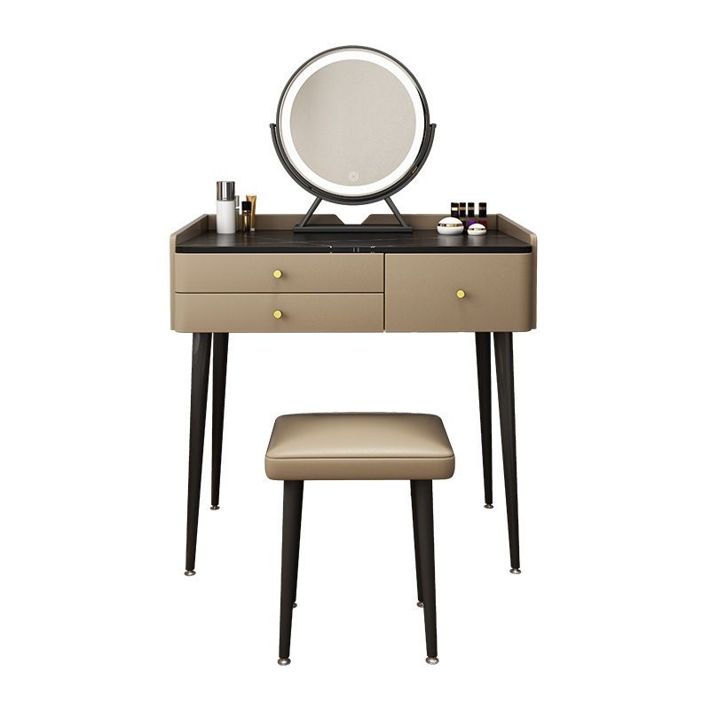 Glam 31.49 " Height Slate Table Top Makeup Vanity Stool with 3 Drawers Clearhalo 'Bedroom Furniture' 'furn' 'furn_makeup_vanities' 'Furniture' 'Makeup Vanities' 'makeup_vanities' 1200x1200_c5250616-9031-4d2f-b4fc-3dc6374f9ce7